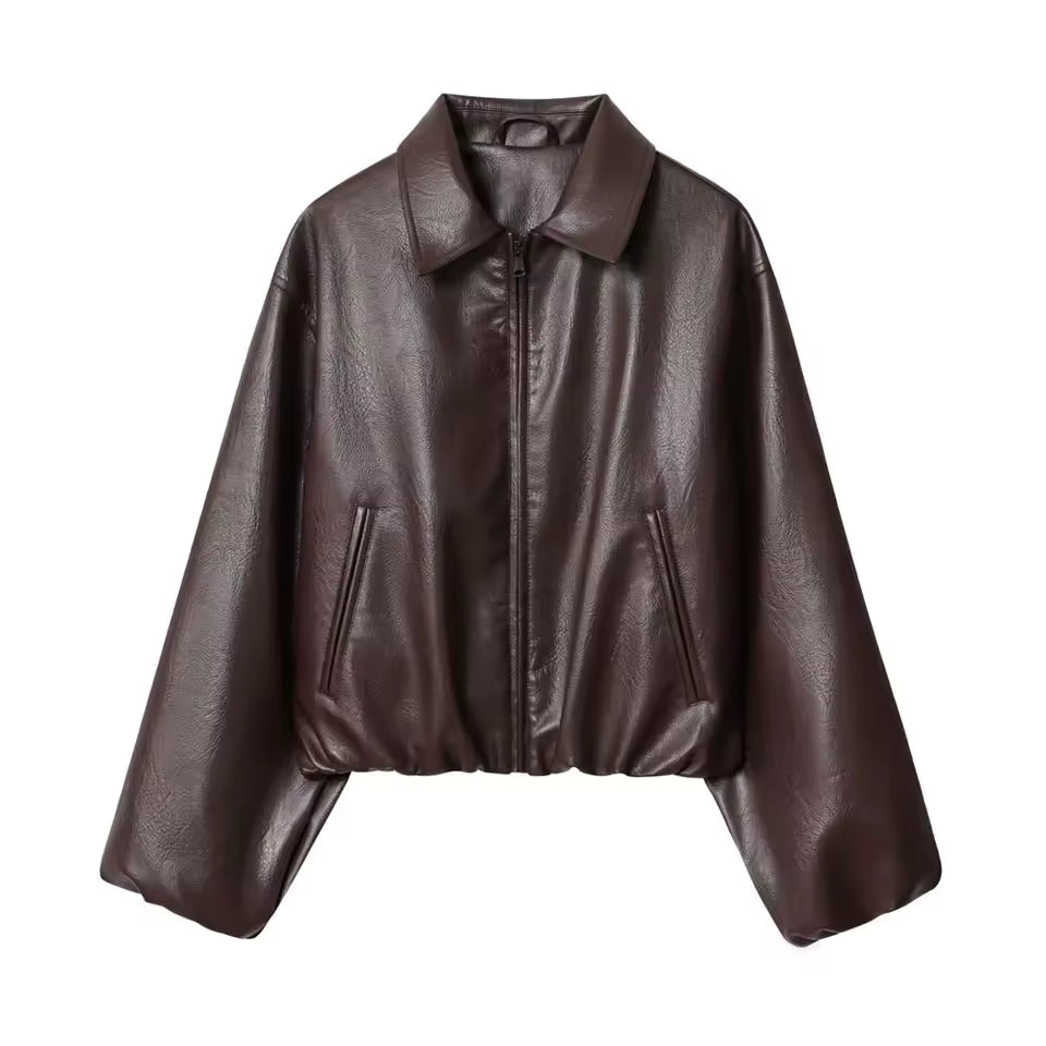 Woman leather jacket -> burgundy