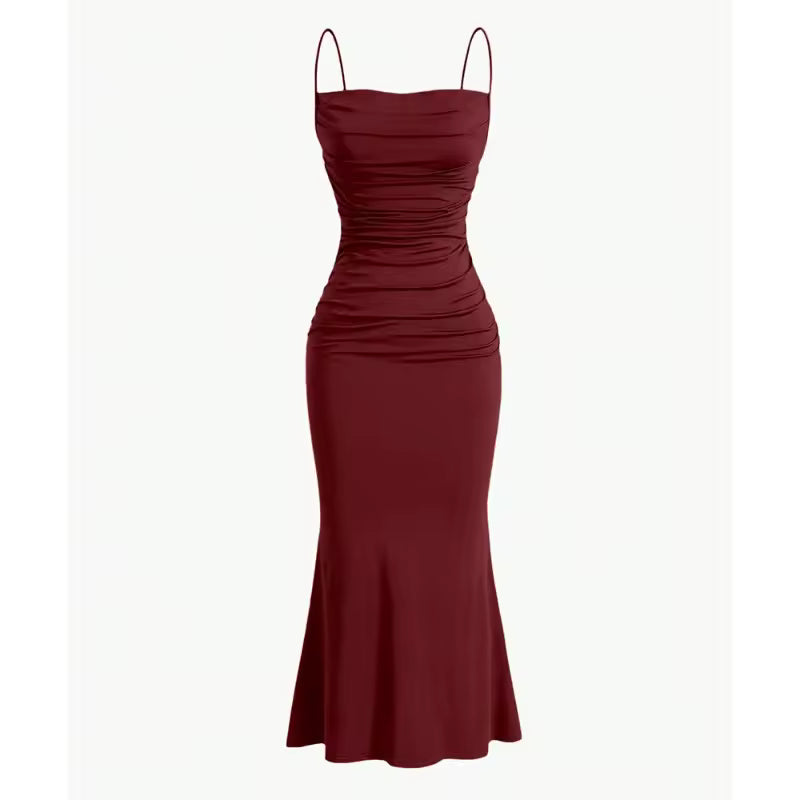 Women's Elegant Maxi Party Dress – Spaghetti Strap, - red