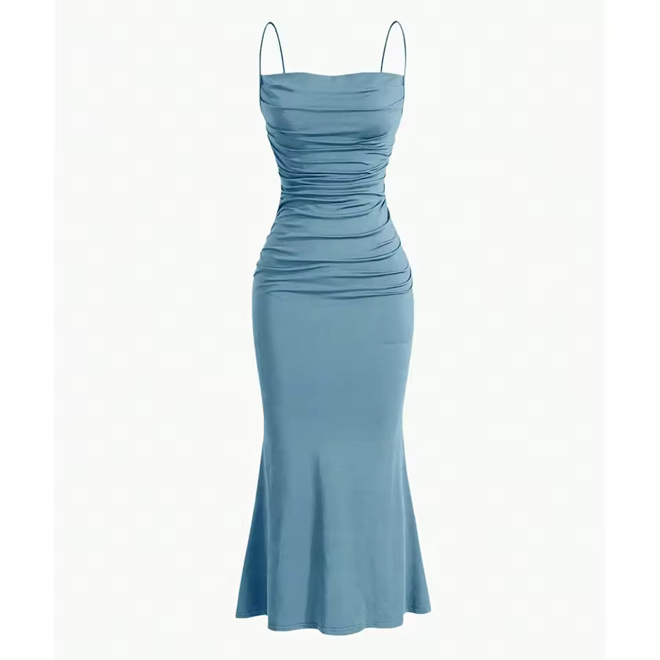 Women's Elegant Maxi Party Dress – Spaghetti Strap, - blue