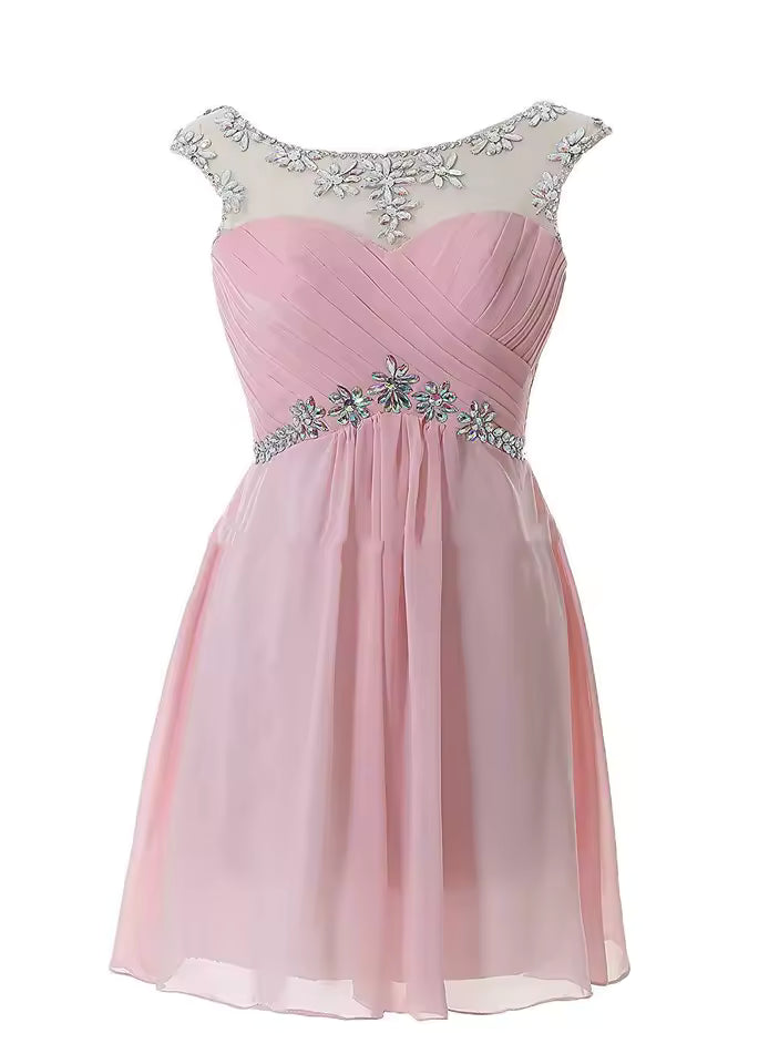 Custom Short Party Dresses for Women – Crystal Belt Pink