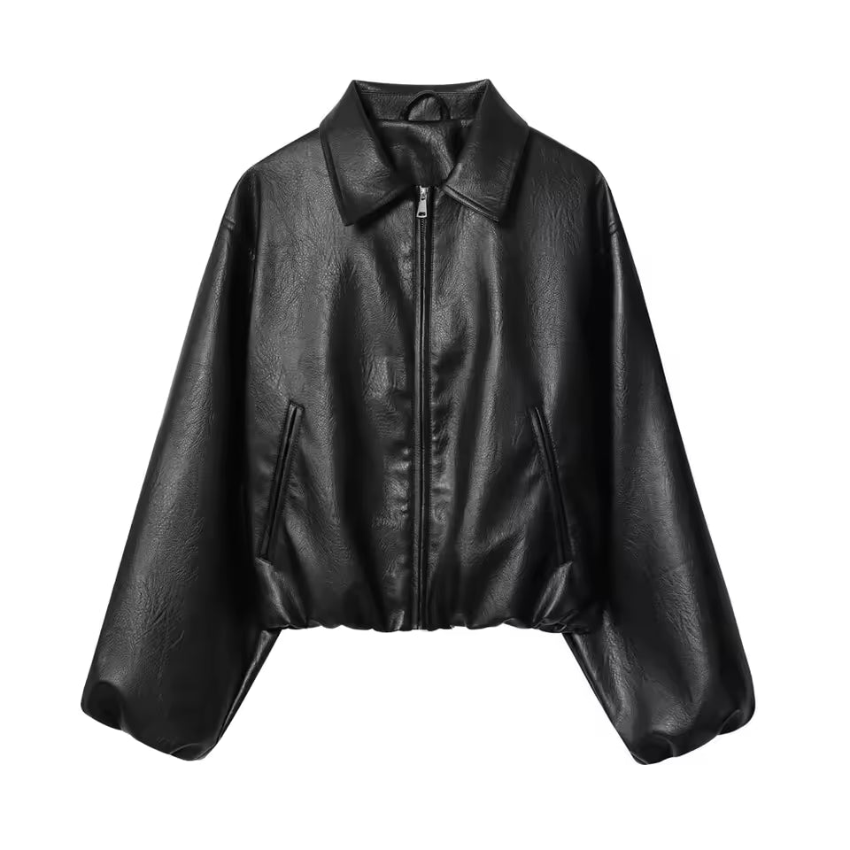 Woman leather jacket -> black