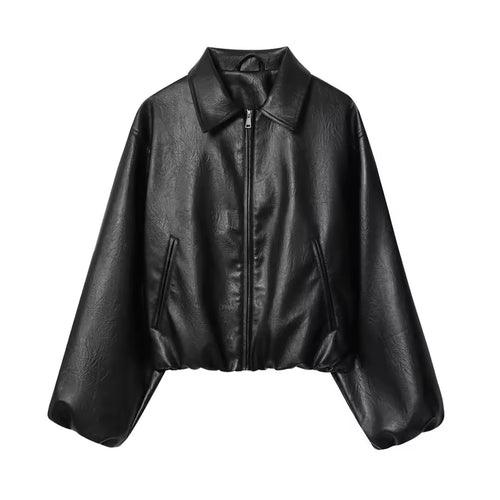 Woman leather jacket -> black
