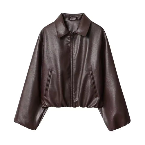 Woman leather jacket -> burgundy