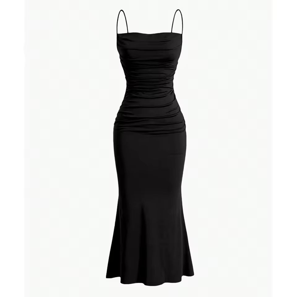 Women's Elegant Maxi Party Dress – Spaghetti Strap, - black