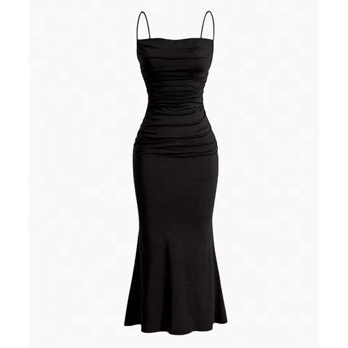 Women's Elegant Maxi Party Dress – Spaghetti Strap, black