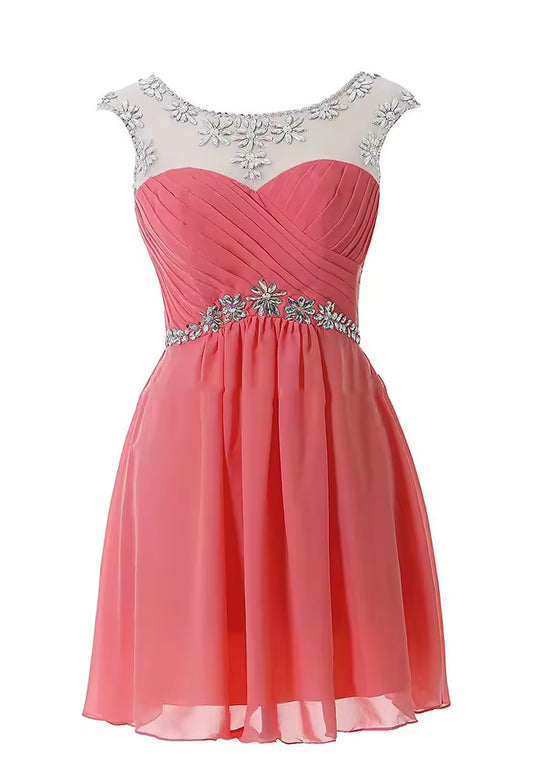 Custom Short Party Dresses for Women – Crystal Belt Red
