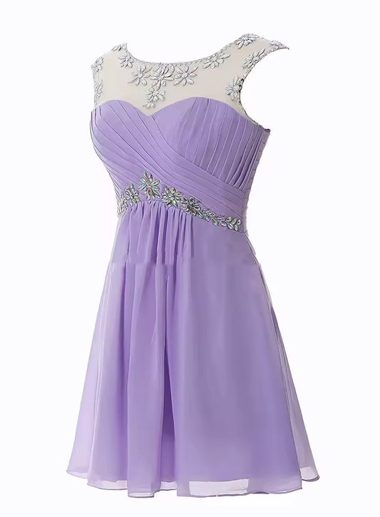 Custom Short Party Dresses for Women – Crystal Belt Purple